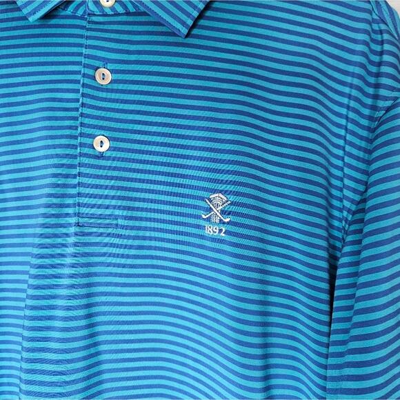 Men's Peter Millar Size Large Short Sleeve Polo Shirt Striped Blue - Picture 5 of 7